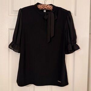 Nine West Black Blouse with Bow and Puff Sleeves